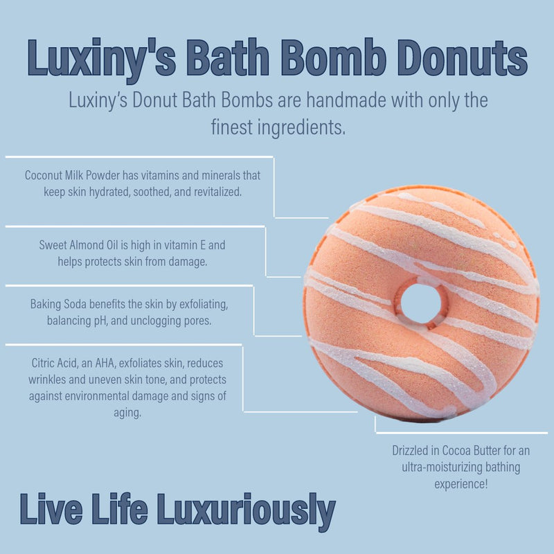www.luxiny.com, luxiny, bath bomb donut, bath bomb doughnut, peach, bath bomb donut